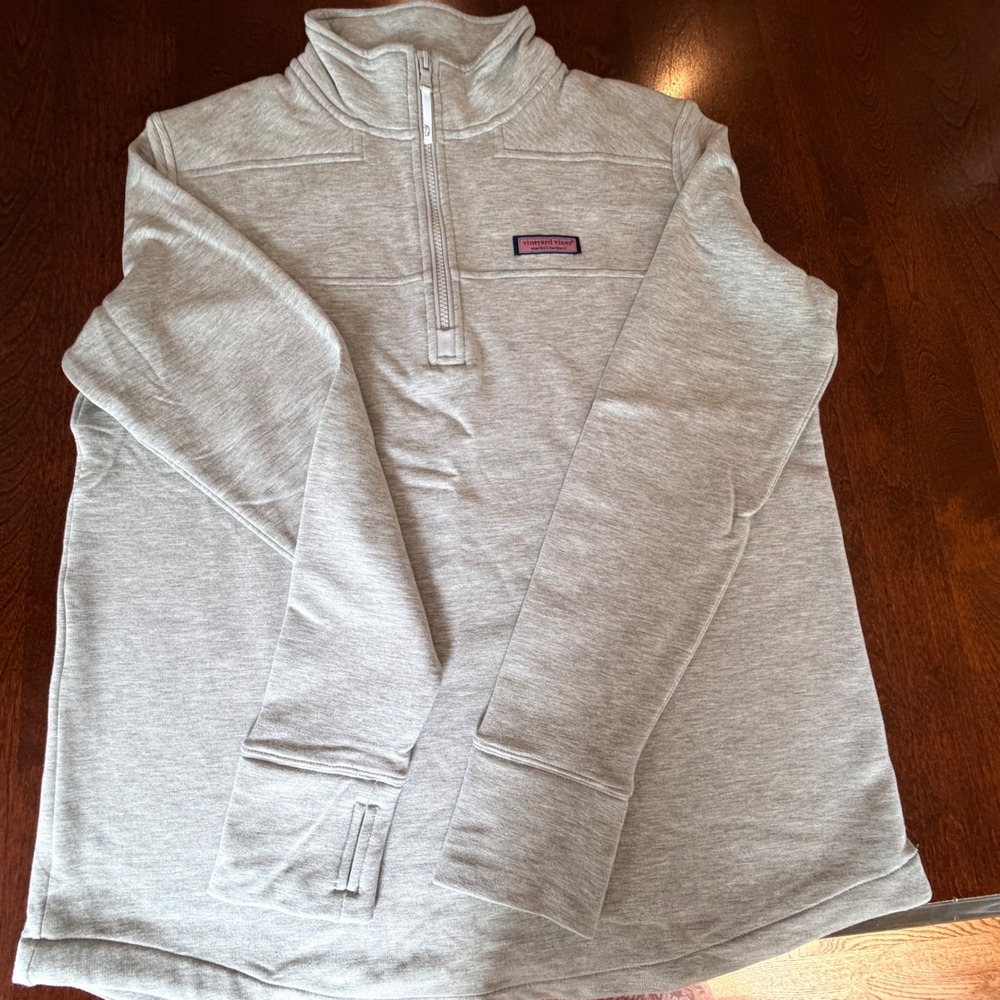 Vineyard Vines Shep Shirt Women L Gray NEW Dreamcloth Relaxed 1/4 Zip Pullover